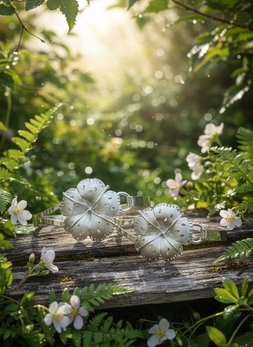 Handcrafted hibiscus sterling silver bracelet.(one bracelet)