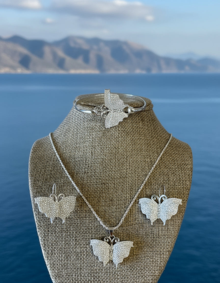 Sterling silver butterfly set.
