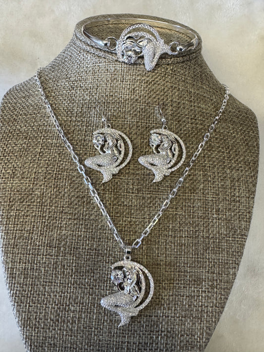 Sterling silver Mermaid set (Earrings, Pendant, Chain and bracelet)