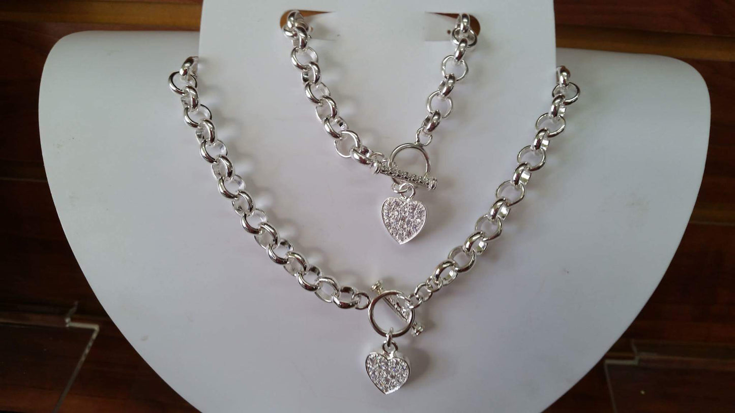 925 Sterling silver heart bracelet and necklace