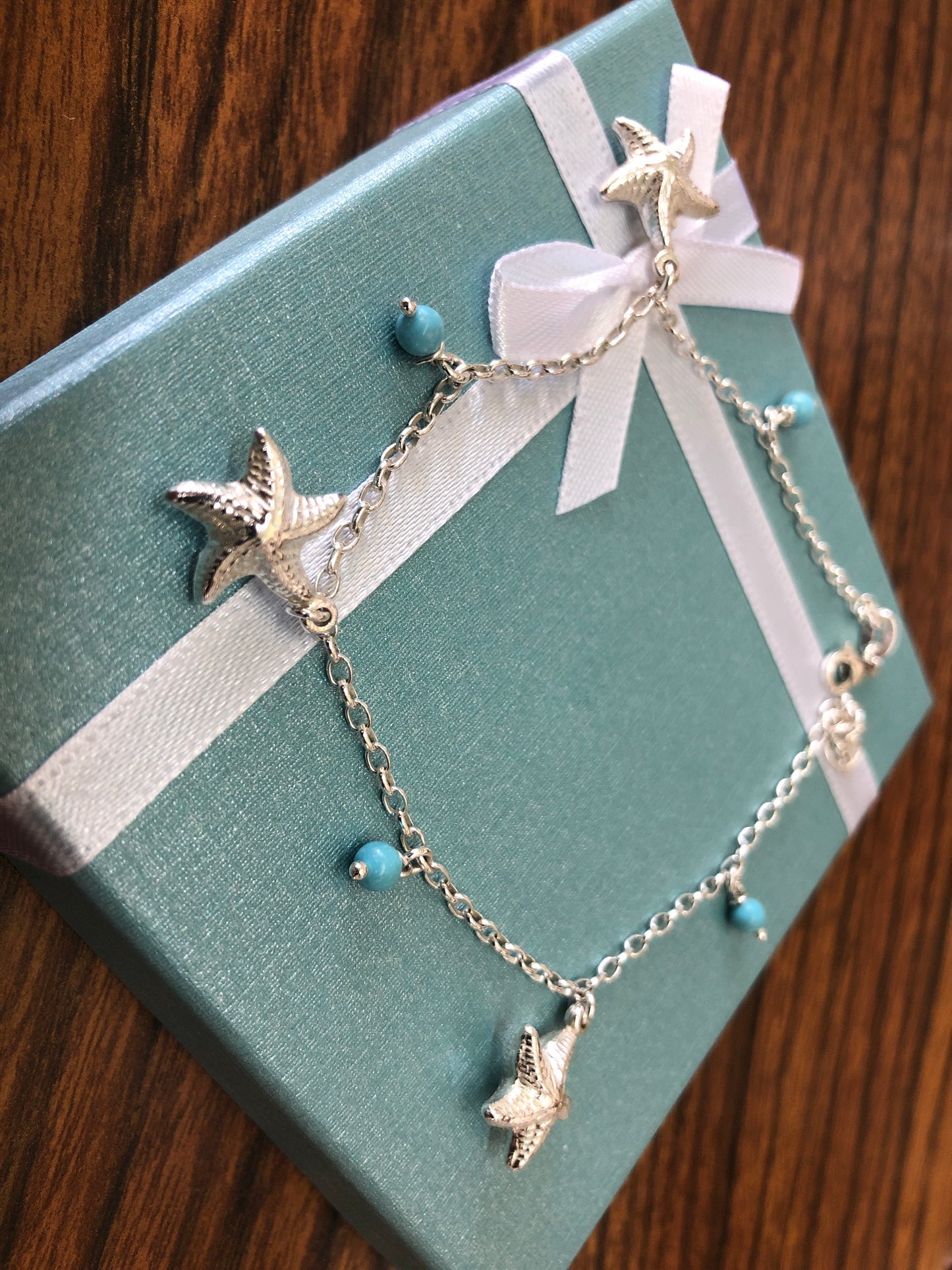 Sterling silver (925) Starfish adjustable anklet