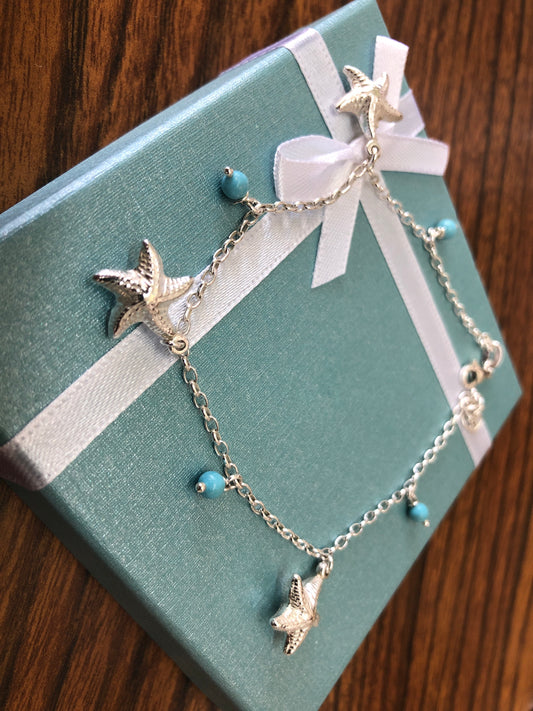Sterling silver (925) Starfish adjustable anklet
