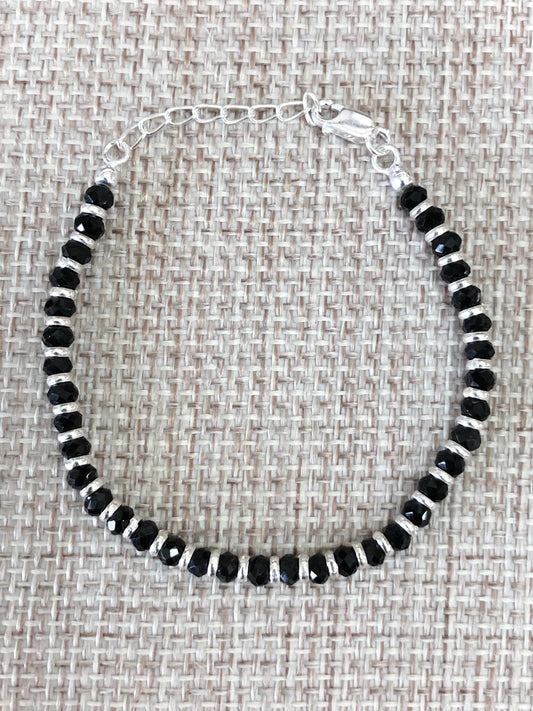925 Sterling silver adjustable black and silver beads baby bracelet.