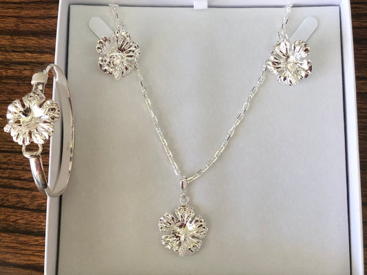 925 Sterling silver medium hibiscus flowers collection