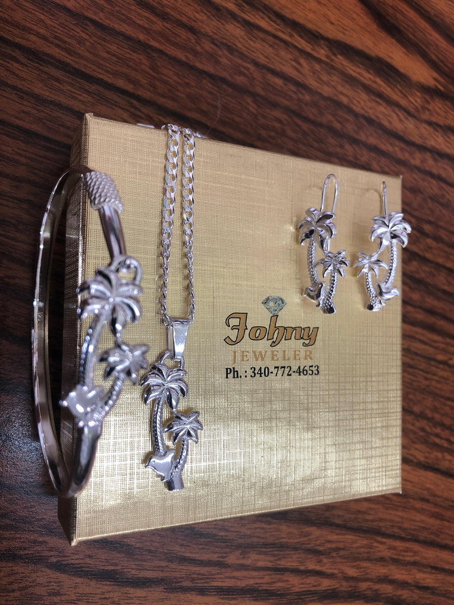 Sterling silver (925) palms tree set. – Johnny jeweler st.croix