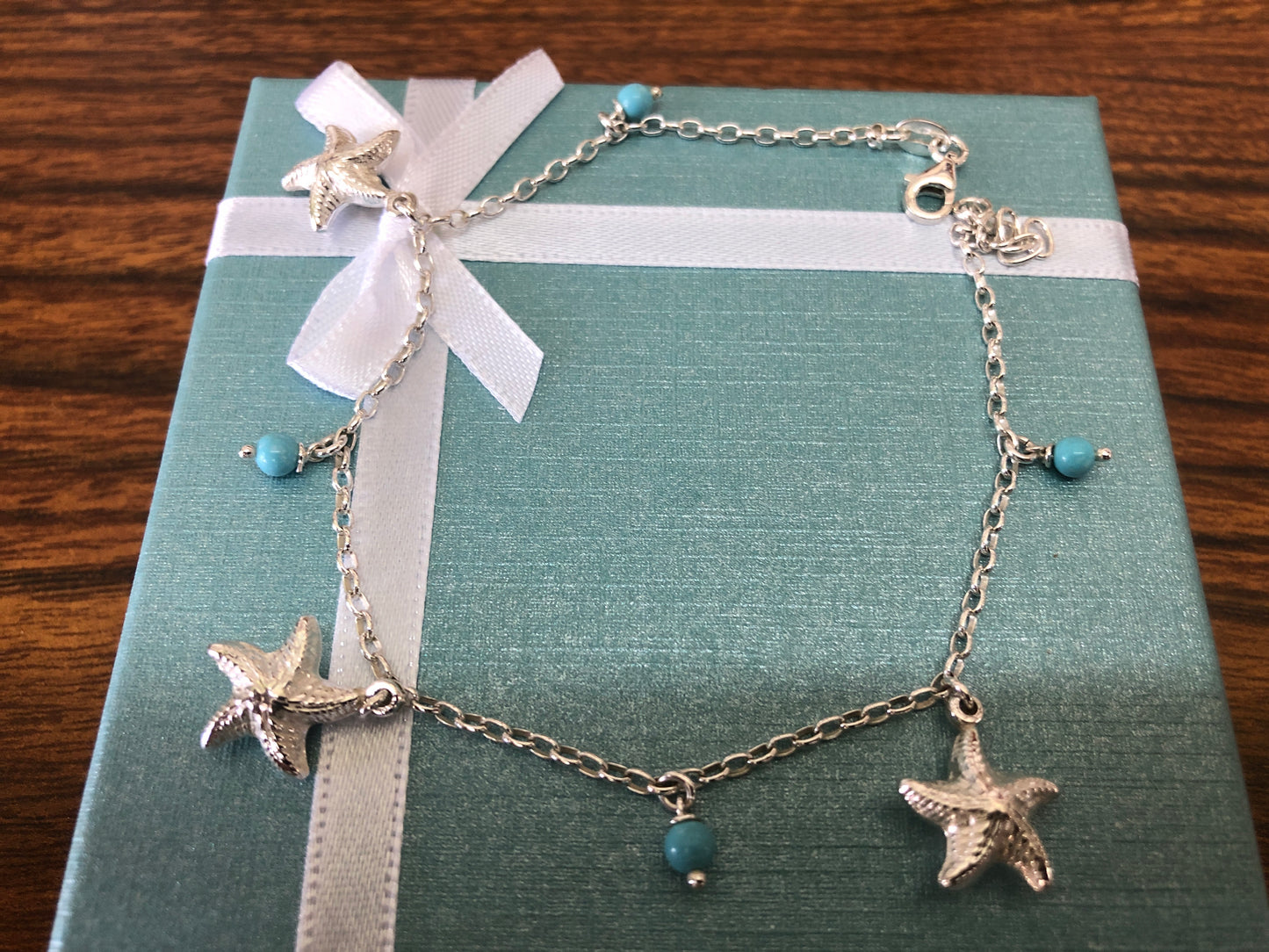 Sterling silver (925) Starfish adjustable anklet