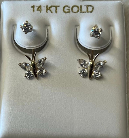 14 k gold butterfly screw back earrings.