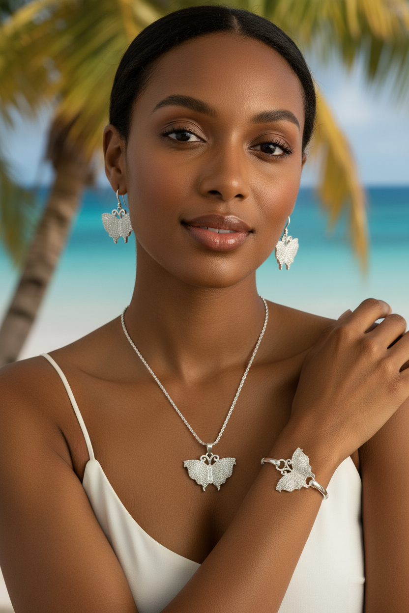 Sterling silver butterfly set.