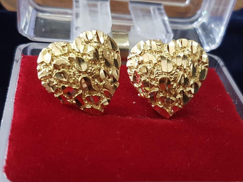 Solid 10 K gold heart nugget earrings