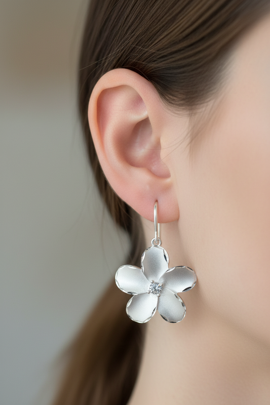 Sterling silver plumeria flowers earrings.