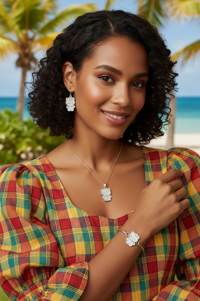 Sterling silver Hello Kitty set( earrings, pendant and bracelet)