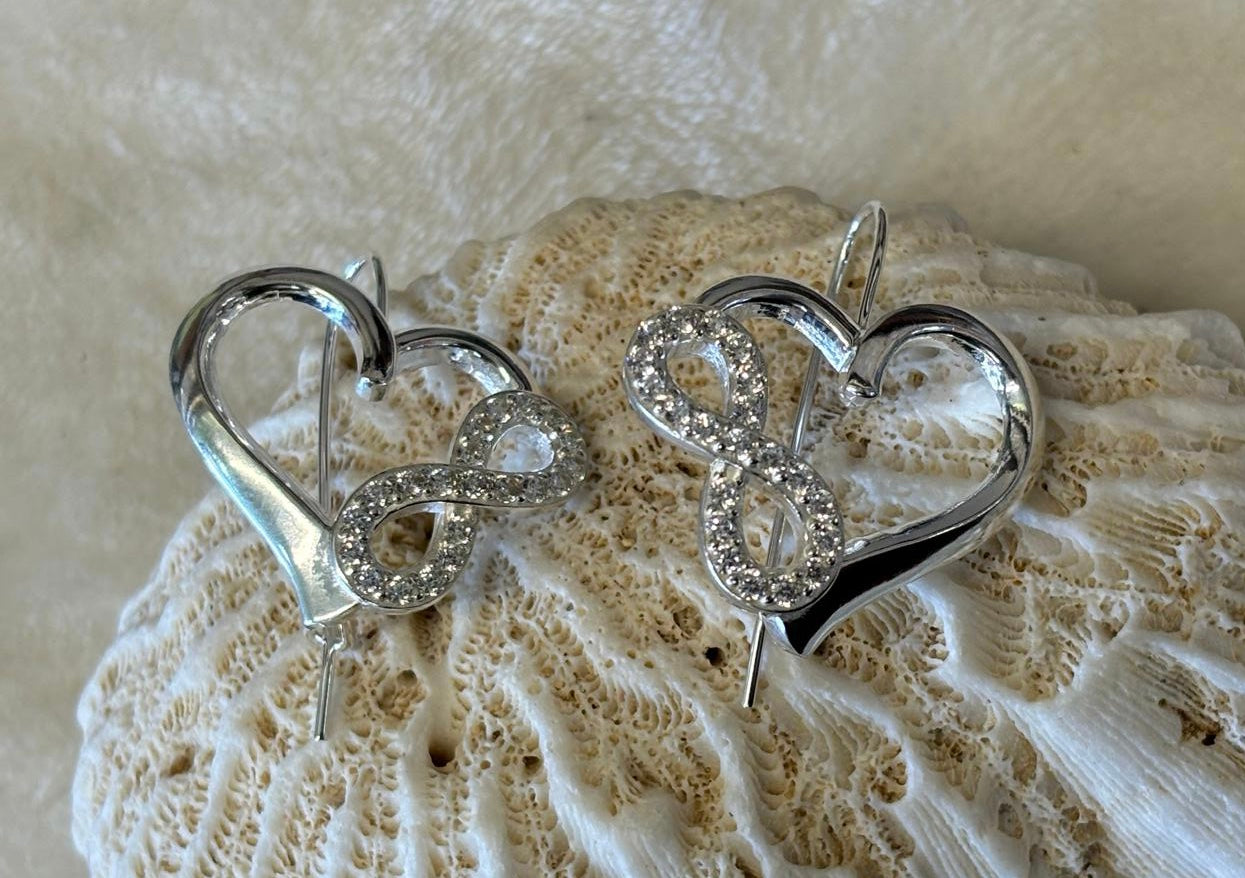 Sterling silver Heart-Infinity earrings.