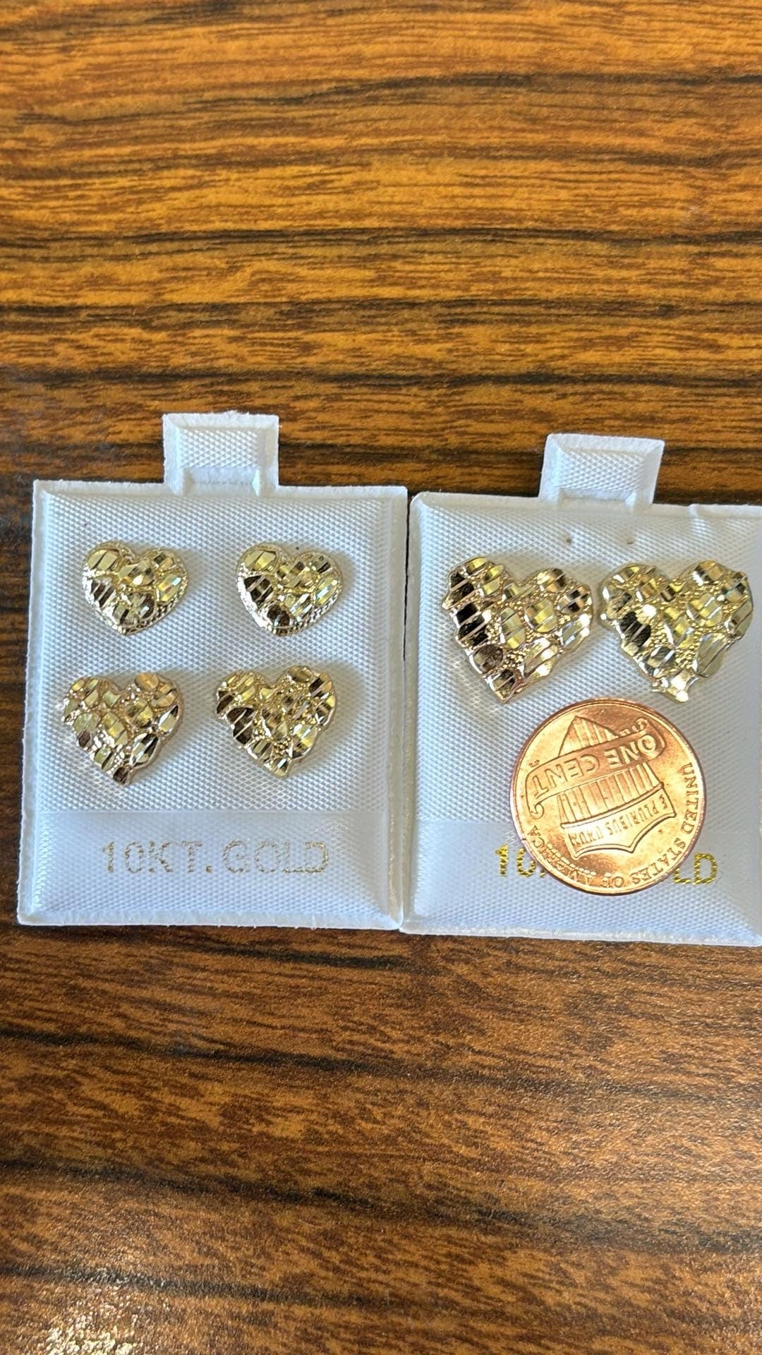 Solid 10 K gold heart nugget earrings