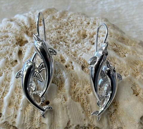 Sterling silver two dolphins earrings