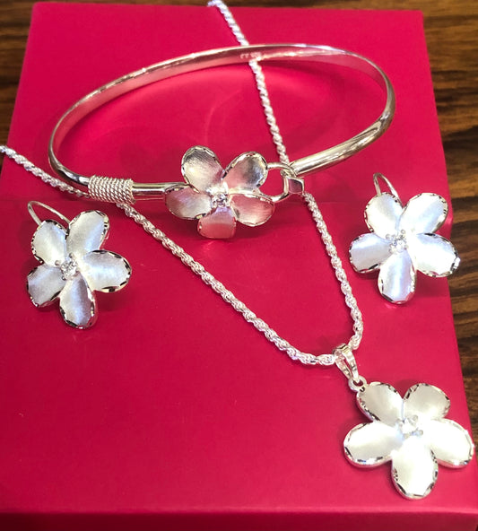 Sterling silver plumeria flower set.