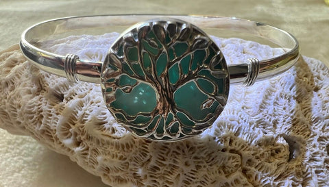 Sterling silver Larimar tree of life bracelet .