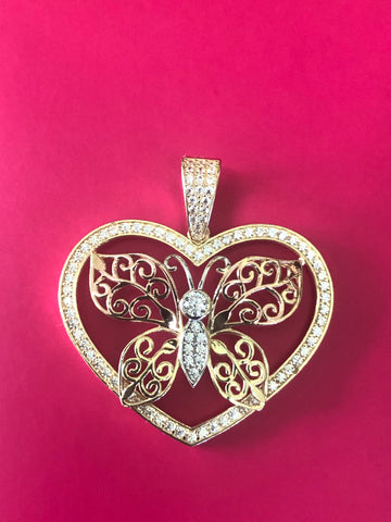 Solid 10 k yellow-rose gold butterfly pendant