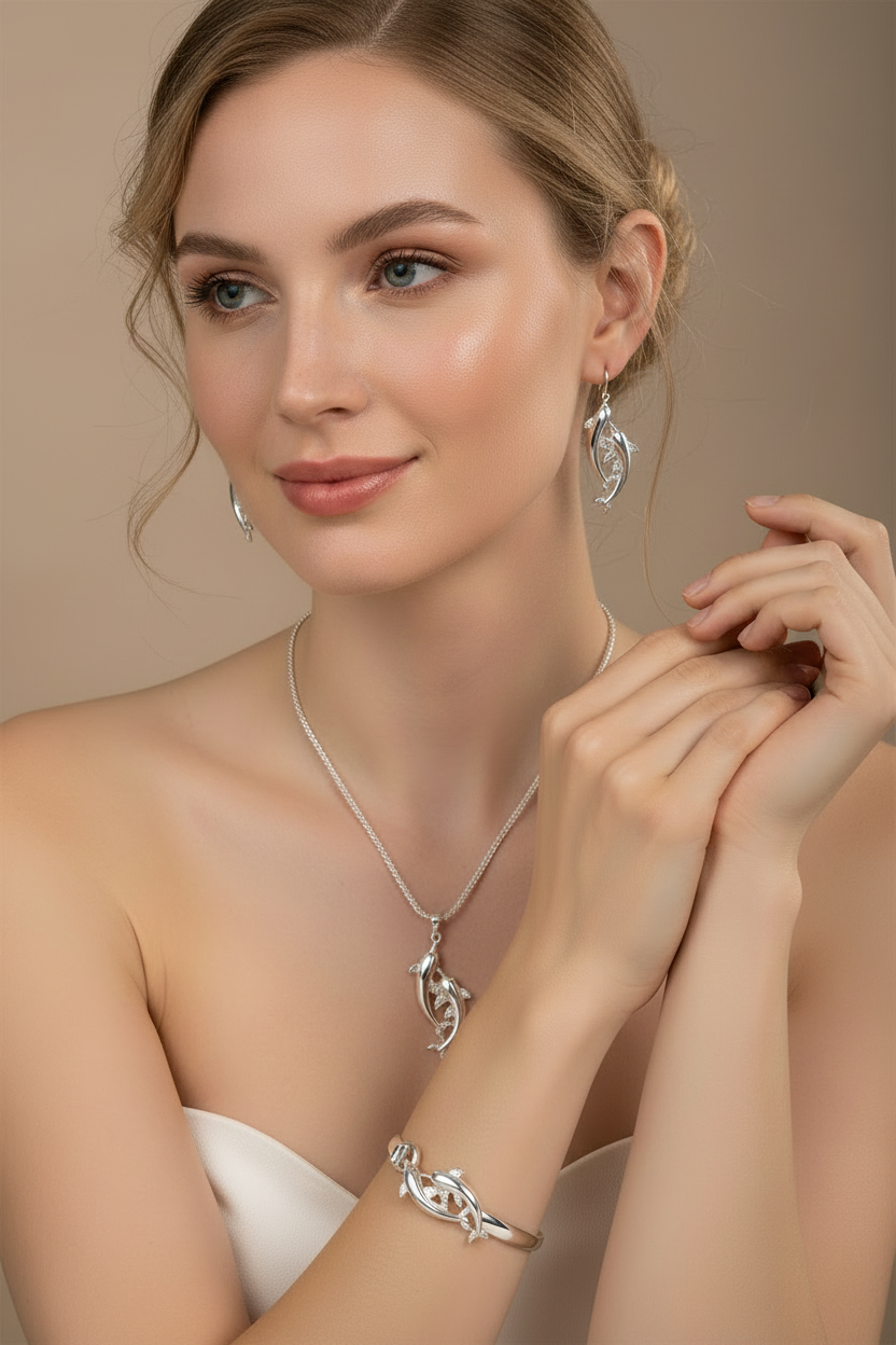Sterling silver(925) dolphins set.