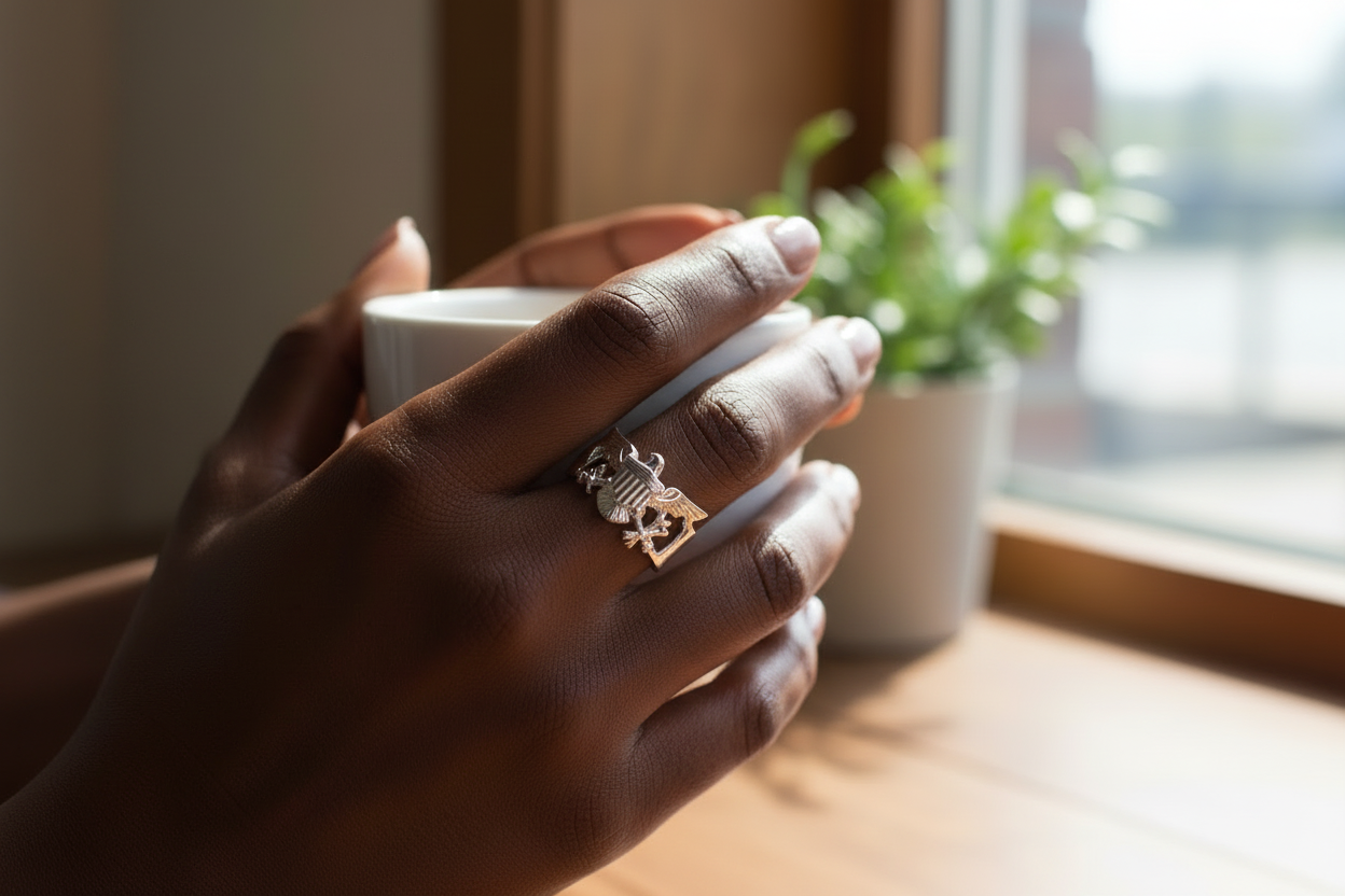 Sterling silver (925) VI flag ring.