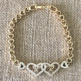 Double hearts gold plated hand chain 7 1/2 inches
