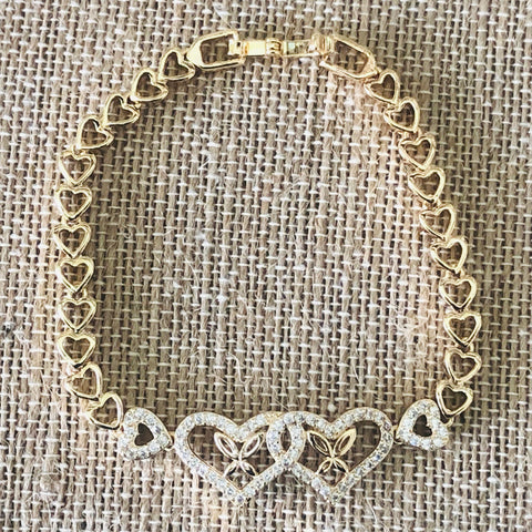 Double hearts gold plated hand chain 7 1/2 inches