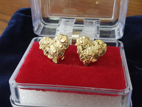 Solid 10 K gold heart nugget earrings