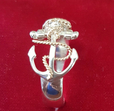 925 Sterling silver anchor ring with 14K gold wrapped.