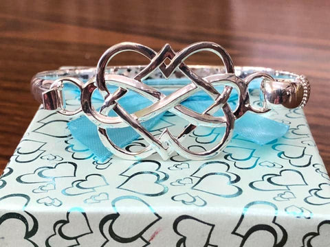 925 Sterling silver double hearts infinity bracelet