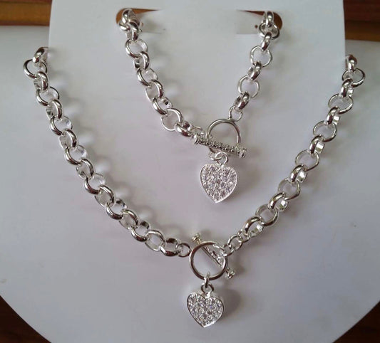 925 Sterling silver heart bracelet and necklace