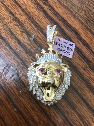 925 Sterling silver with gold layered Lion head pendant