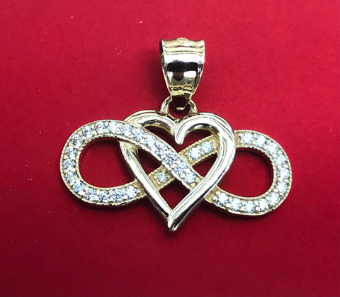 Solid 14 k gold heart-infinity pendant.