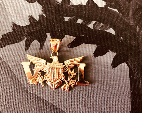 Solid 14k  gold VI Eagle pendant.
