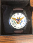 VI flag leather band watch.