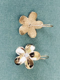 Solid 14 k and 10 k gold Plumeria flowers earrings (Nickel size)