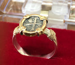 Solid 14k gold frame sterling silver Spanish coin ring.