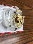 Sterling silver (925) Lion head bracelet with gold layered size 8