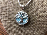 Tree of life 925 sterling silver Larimar stone pendant and chain